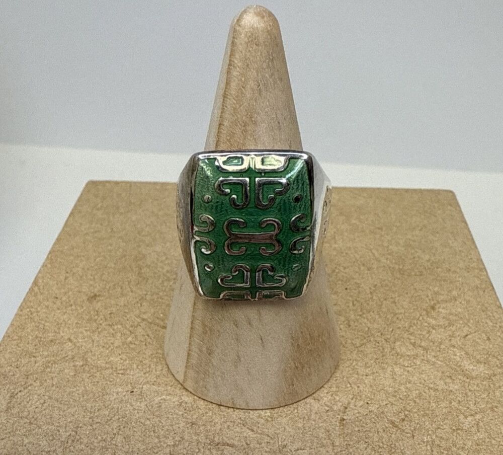 Sterling Silver & Green Enamel Italy Milor Ring 925-Size 9